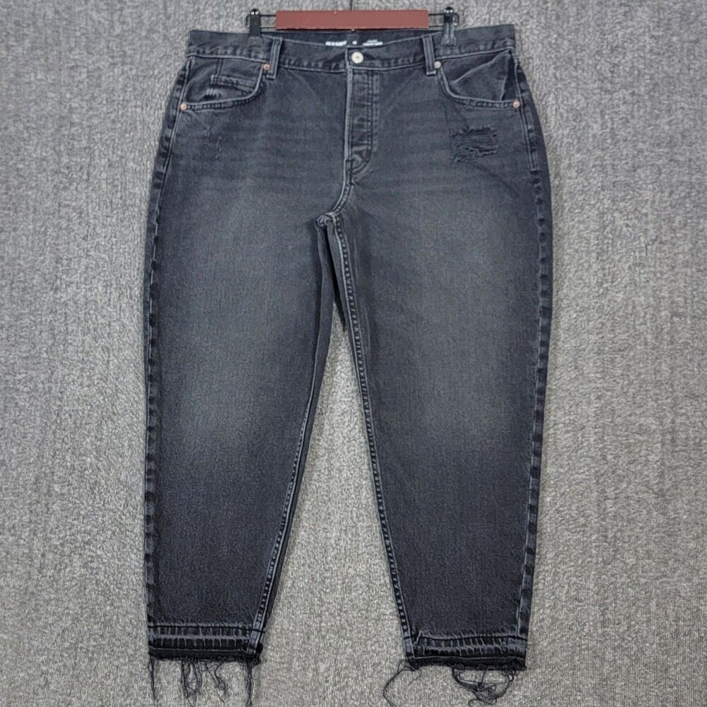 Old Navy Jeans Womens 16 Black High Rise Slouchy Taper Distressed Button Fly